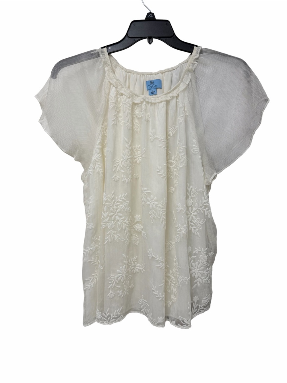 CeCe Embroidered Floral Blouse Ivory White Size XL NWOT